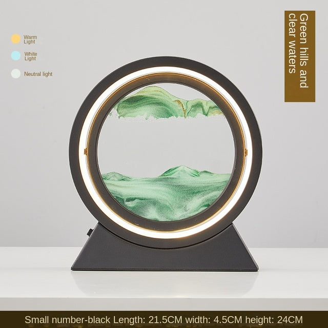 3D Hourglass LED Lamp Quicksand Moving Rotating Art Sand Scene Dynamic Living Room Decoration